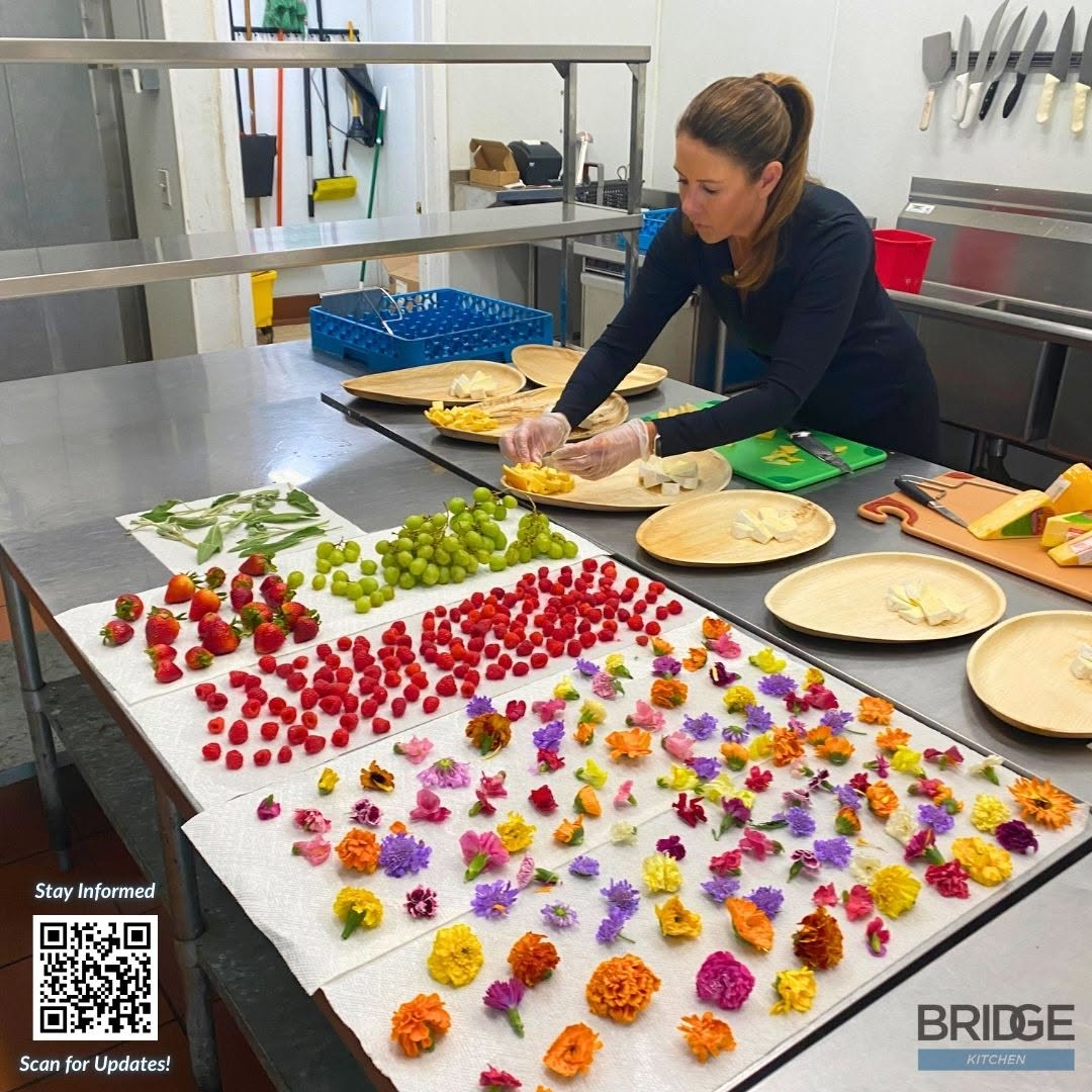 Kitchen prep with edible flowers